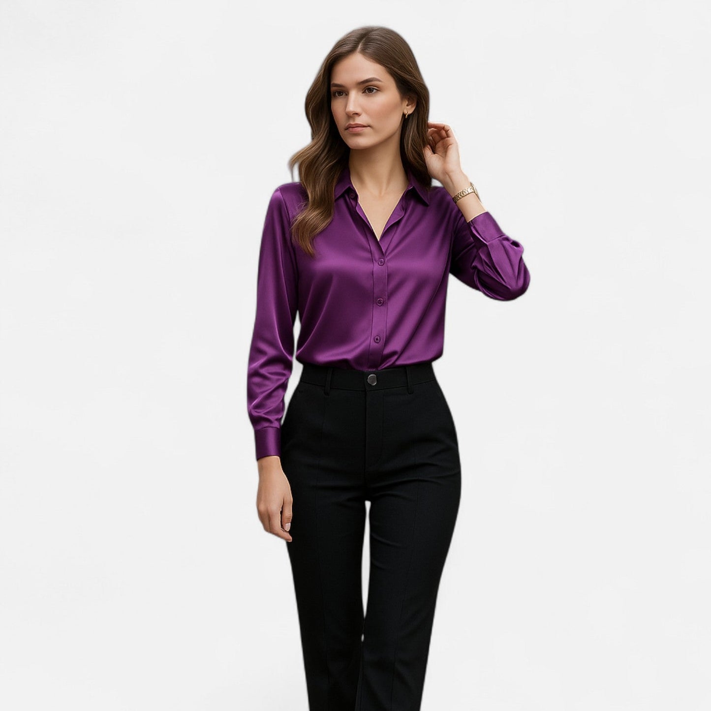 Blusa Negra de Satén para Mujer de Manga Larga – Elegancia Atemporal, Sofisticación Moderna